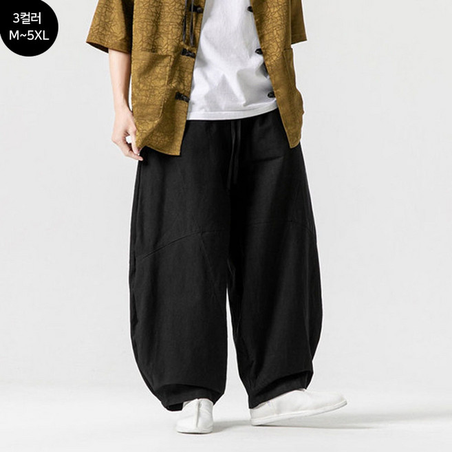 FANSYLI 남성 빅사이즈 루즈핏 린넨 와이드 조거팬츠 벌룬팬츠 면마 슬랙스 일자핏 통바지 데일리 봄 2601JLL4009