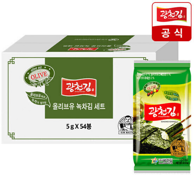 (신선집중) 광천김 데이특가 올리브유 녹차 도시락김, 1개, 5g