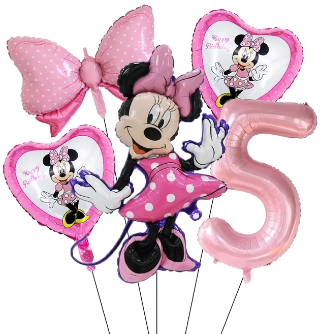 5PCS 미키 마우스 생일 장식 풍선 미키 미니 풍선 세트 및 32in 1-9 번호 풍선 어린이 생일 파티 Decora, 01 기타, 19 Pink-5