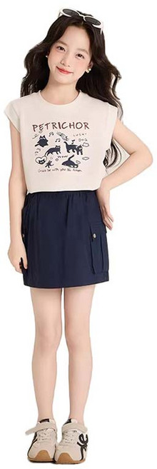 루비키즈 아동 여아 주니어 여름 민소매 티셔츠 네이비 스커트 상하세트 E143