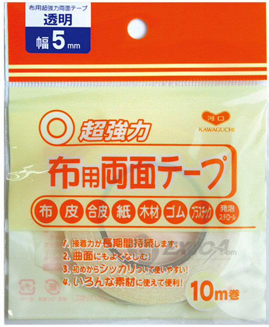 가와구치 초강력 의류용 양면 테이프 다용도 수선 점착 리폼, 1개, 폭 5mmx10m