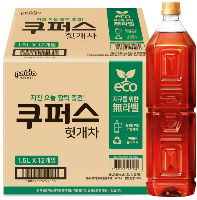 팔도 쿠퍼스 헛개차 무라벨, 1.5L, 12개