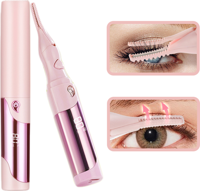 KIBOER 집게형 속눈썹 고데기 LED 디스플레이 4단계 온도조절 충전식 히팅 뷰러, 핑크