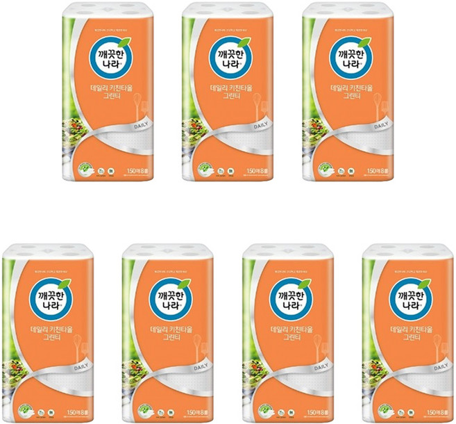 깨끗한나라 데일리 키친타올 그린티 150매, 8개입, 7개