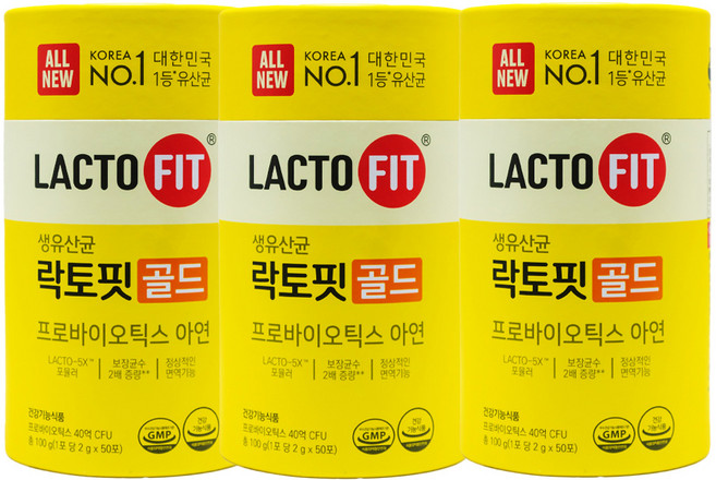 ALL NEW 신제품 40억 업그레이드 종근당건강 락토핏 골드 50포 생 유산균 장내 보장균수 2배 증량 프로바이오틱스 정상 면역기능 도움 아연, 100g, 3세트