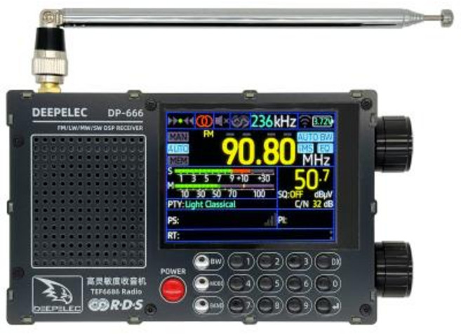 DP-666 TEF6686 라디오 고감도 풀 밴드 FM AM LW MW SW 단파 ESP32 RDS 2.8 인치 IPS LCD DEEPELEC, Black