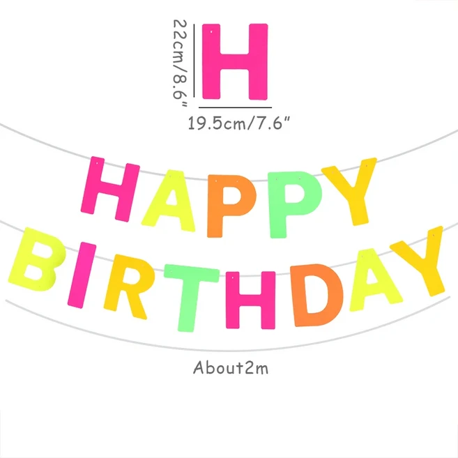 네온 형광 파티 용품 어둠 속에서 빛나는 테이프 서클 도트 스타 깃발 화환 장식 웨딩 생일, 05 paper banner A