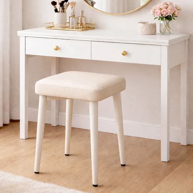 라온프리 푹신한 스툴 화장대의자, 1개, 오프 화이트