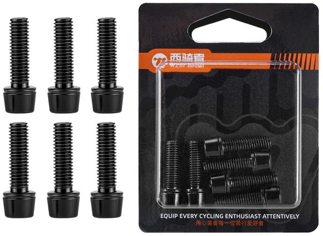 시그니처베이지 자전거 스템 나사 볼트 세트 YPZ435, 6개, 블랙