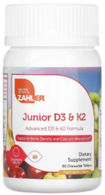 잘러 어린이 주니어 비타민 D3 K2 복숭아 살구맛 츄어블 90정 2 000IU, 1개 - 쿠팡