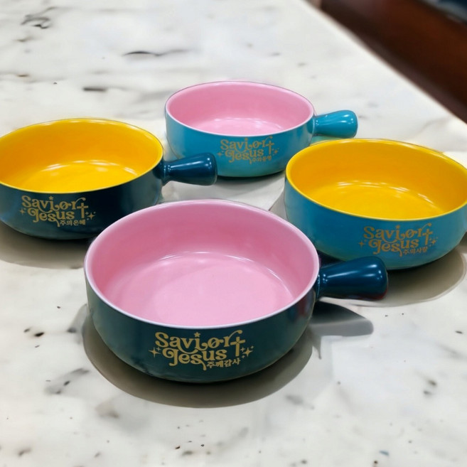 프리스카이 멀티 핸들 도자기 그릇 2P 말씀 교회 선물, Bset감사은혜, 1개
