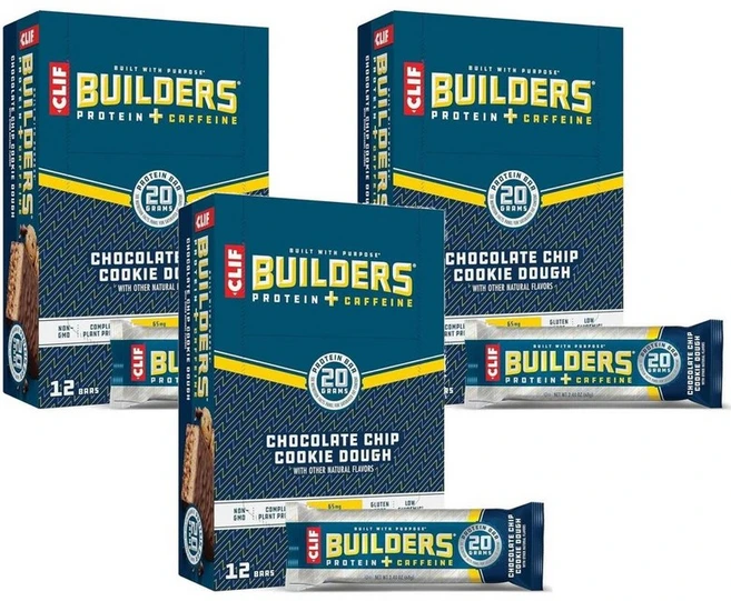 Clif Bar Builders + Caffeine 클리프바 빌더스 + 카페인 프로틴바 초콜릿칩 쿠키 도우 12p 816g, 3개 - 쿠팡