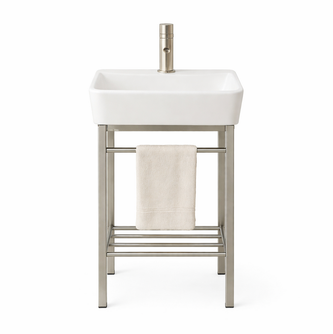 파파스 도자기 세면대 하부장 세라믹 스테인레스 미니 욕실 세면기 사무실 탕비실 싱크대, 화이트