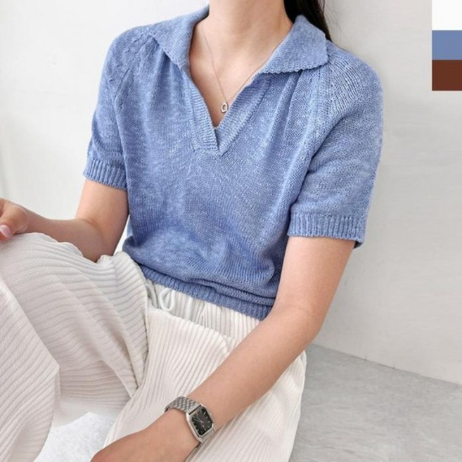 [JHQSYUZT_51IB]여성상의 여자시원한오픈카라반팔니트티