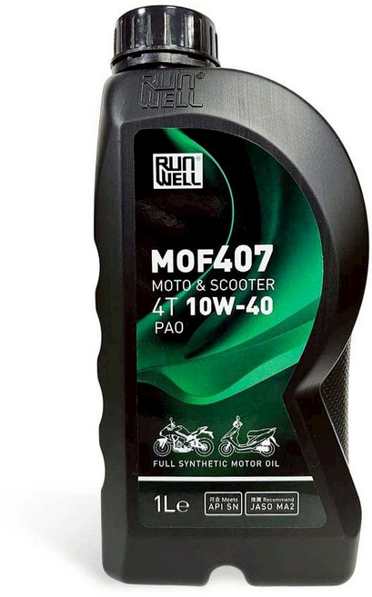 油工廠 RUN WELL MOF407 10W40 1L 摩托車速克達4T全合成機油 提升引擎保護 延長使用壽命, 1個