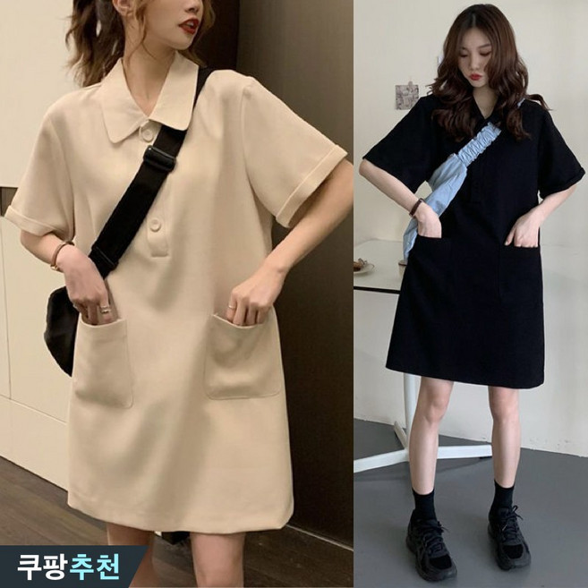 (대박난) 150kg까지 빅사이즈 여성 카라 버튼 반팔 미디 원피스 여름 편한 심플 베이직 캐쥬얼 루즈핏 일자핏 모던 데일리 시원한 박스 주머니있는 3xl 4xl 외출용 원피스