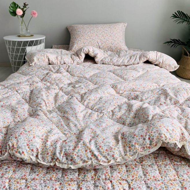 송화침장 먼지없는 포근한 세미마이크로 가벼운 봄 가을 간절기 차렵이불 두꺼운 꽃무늬이불 사계절 이불