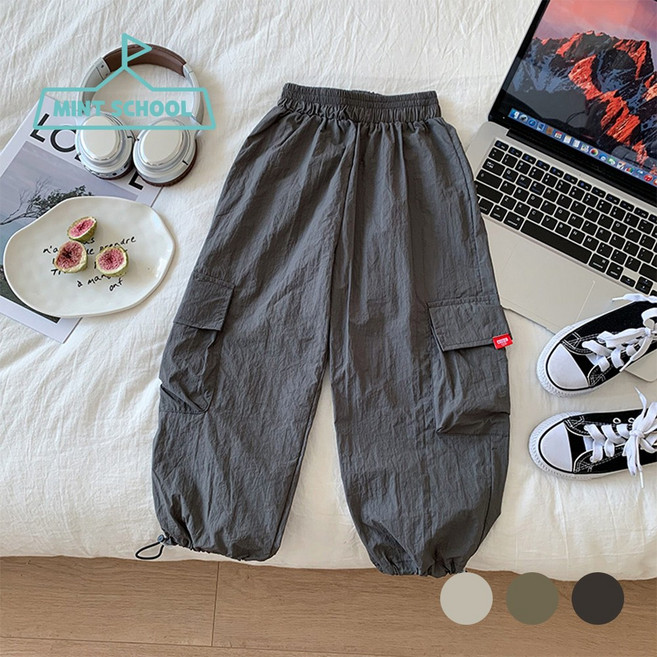 민트스쿨 남여공용 여름용 아동조거팬츠 투웨이 카고 바스락 스트링