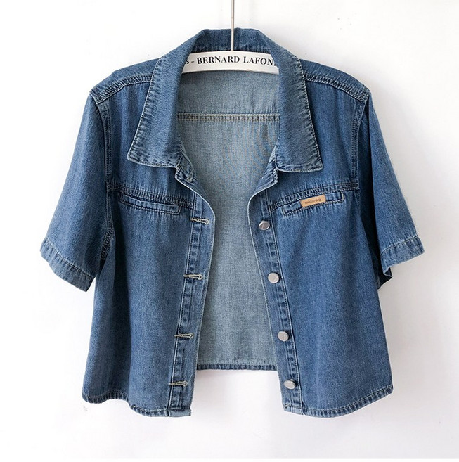 여성용 여름 캐주얼 반팔 데님 셔츠 루즈핏 숏 청자켓