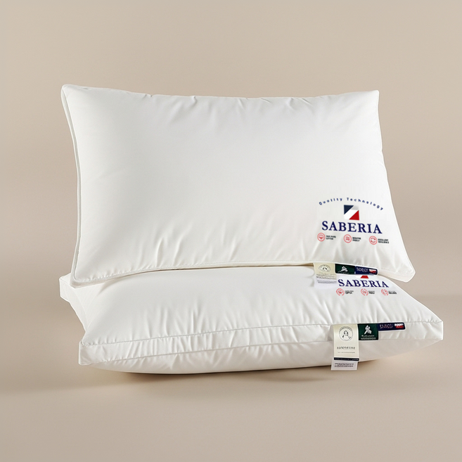 사베리아 호텔 60수 순면 높은 베개 마이크로 화이바 솜 빵빵 870g 힐튼 베개, 화이트, 2개