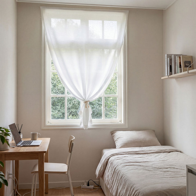 유스몰 붙이는 벨크로 쉬폰 커튼 일자형