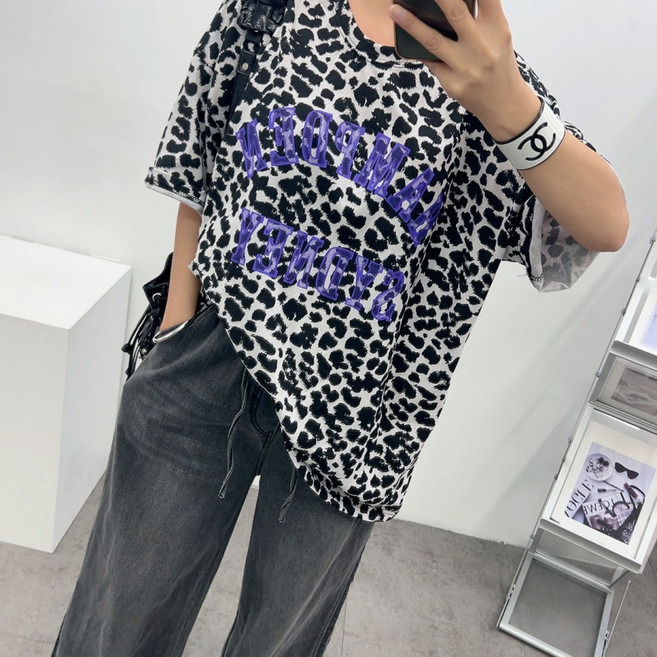 에브리룩 레터링 호피 나염 박스 반팔 티(2컬러)