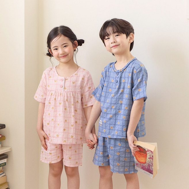 투위 코튼엠보 인견 면 여름 가족잠옷 아동주니어 무형광 커플파자마