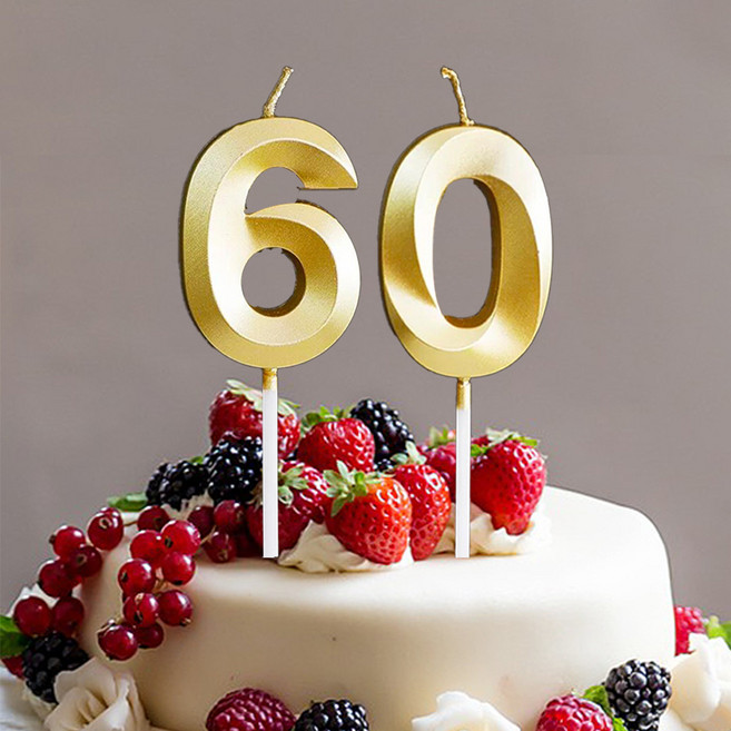 빅사이즈 생일초 케이크픽 특이한 메탈릭 골드 숫자초, 1개, 30g, 60