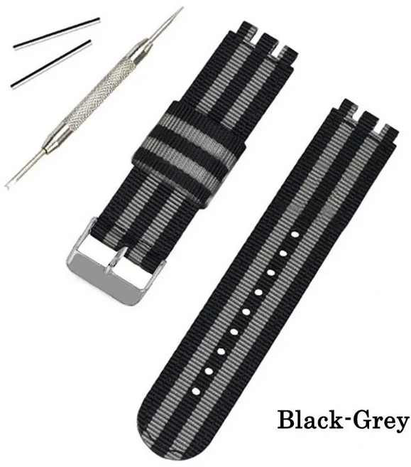 17mm 20mm 나일론 시계 스트랩 캔버스 밴드 SWATCH 스포츠 부드럽고 편안한 손목 범용 교체 시계줄, 06 Black Grey, 03 20mm