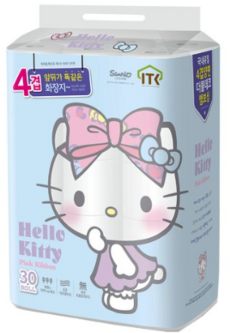헬로키티 4겹 핑크리본 더블 데코 롤화장지, 20m, 30개입, 4개