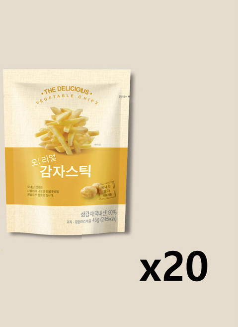 오 리얼 감자스틱 국내산 포테이토칩 아이간식 주전부리 맥주안주, 20개, 45g