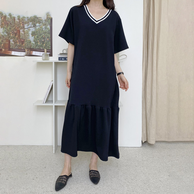 픽앤피크 빅사이즈 오버사이즈 요꼬 반팔 셔링 롱 원피스