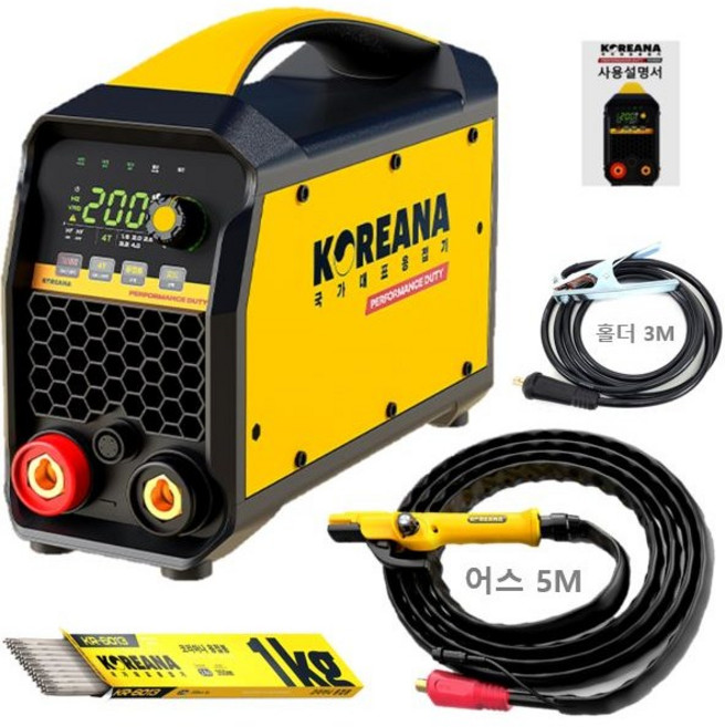 코리아나용접기 아크용접기 전기용접기 퍼포먼스듀티 용접기 인버터 아크 괴물용접기 KH-200, 신형KH200 홀더5M+어스3M+2.6파이용접봉1KG, 1세트