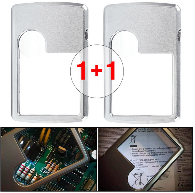 LED 후레쉬 돋보기 B타입 휴대용 카드 클립형 포켓형 확대경 돋보기 라이트 사각 슬림형, 2개