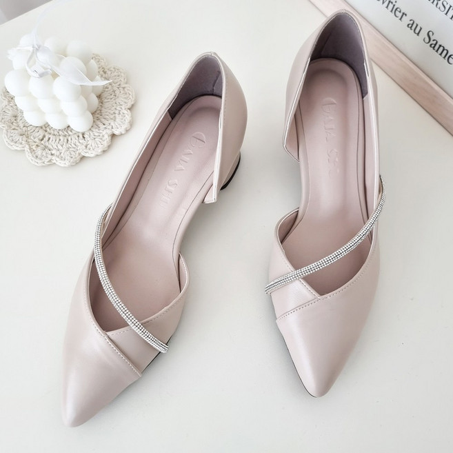 발편한 국내생산 빅사이즈 큐빅 스트랩 청키힐 여성 인사이드 오픈 펌프스 구두 5cm