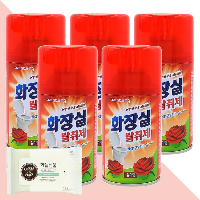 감동 화장실 탈취제 장미향 280ml 5개(+하늘선물 물티슈 10매), 5개