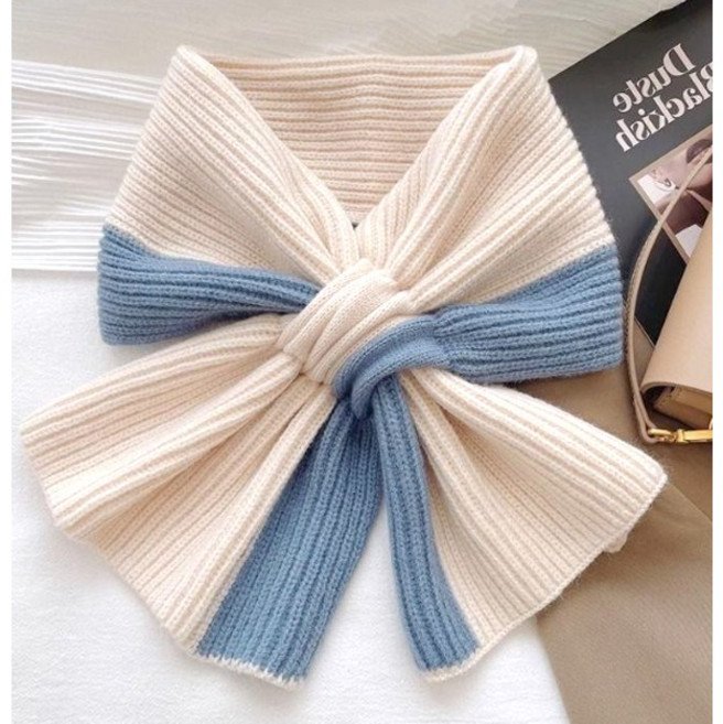 겨울 세로배색 목도리 방한 니트 머플러 여자 남자 스카프 커플목도리 준캡 JUN팩토리, 1개, 블루