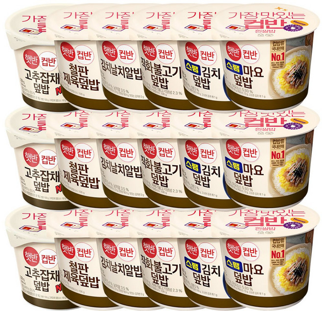 CJ 햇반 컵반6종(고추잡채+철판제육+김치날치+직화불고기+스팸김치+스팸마요), 3세트