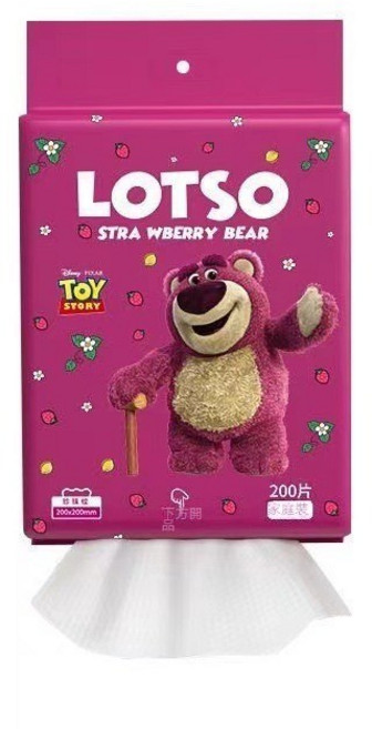 草莓熊 洗臉巾 加厚懸掛抽取式棉柔巾, 大容量加厚200抽, 1個