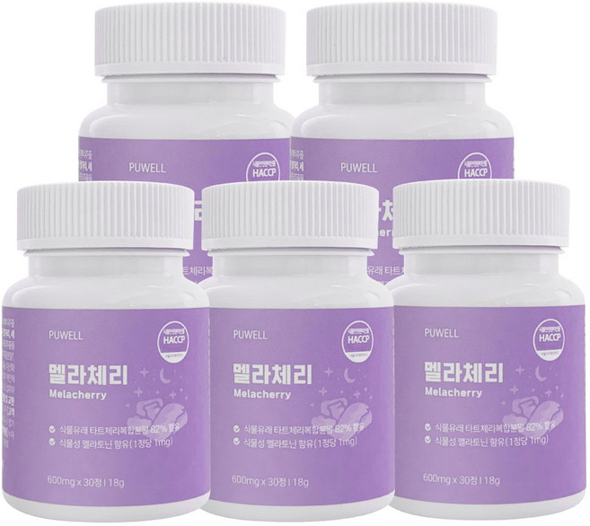 멜라토닌 수면 유도제 멜라체리, 5개, 30정
