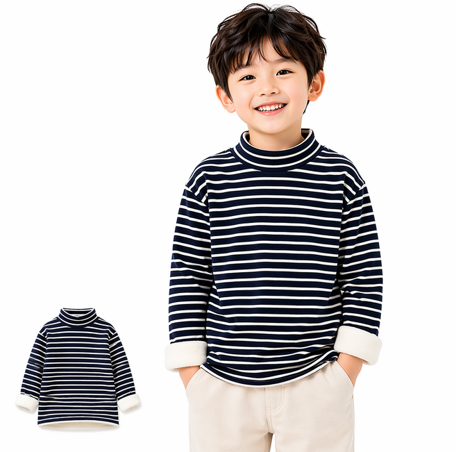 유아 아동 스트라이프 목폴라 긴팔티 아기 단가라 폴라티