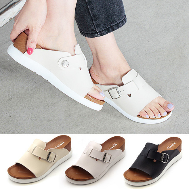 말랑말랑 쿠션 발편한 국산 여성 벨트 포인트 슬리퍼 뮬 샌들 블로퍼 실내화 키높이 사무실 델핀