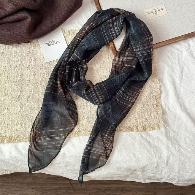 HALOPICK 여성 데일리 포인트 롱 스카프 쉬폰 실크 감성 목스카프