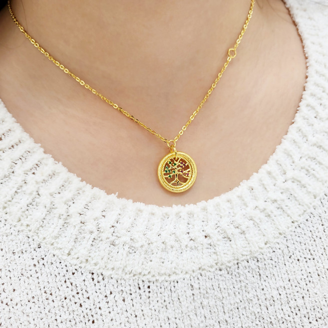 24k 순금 남자 여자 목걸이 2(7.5g) 그린핑크 트리