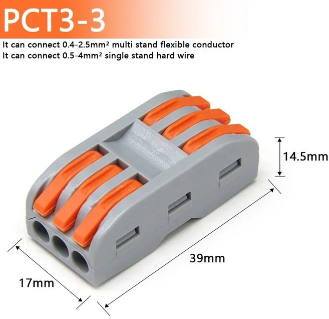 1~100pcs 빠른 와이어 커넥터 범용 컴팩트 접합 배선 케이블 연결 0.08-4.0mm2 푸시인 도체 터미널, 06 PCT3-3, 03 1pcs