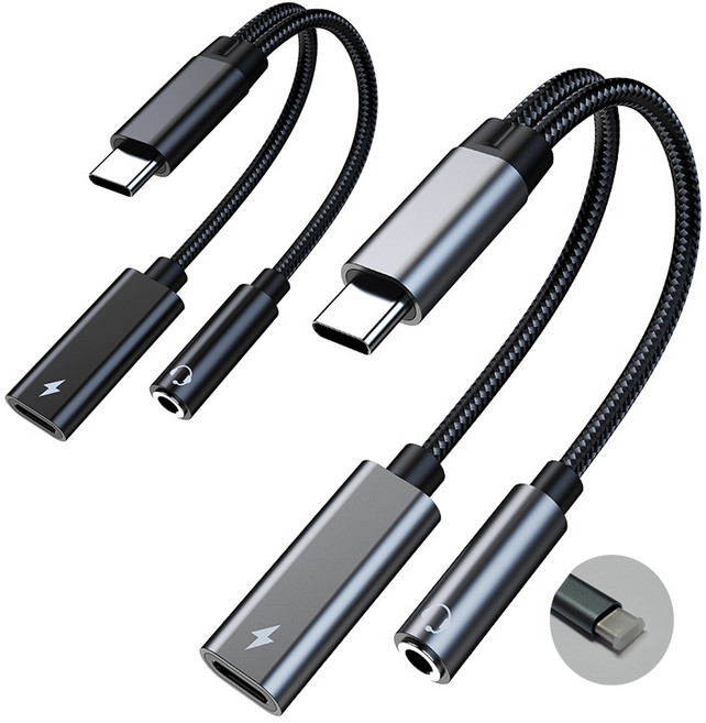 [보호캡] 로켓 2in1 고속충전 듀얼 젠더 C핀 USB C Type otg PD 3.5mm 이어폰 헤드폰 키보드 마우스 어뎁터 분배기 아이폰 갤럭시 AUX Y잭 오디오 HIFi, AA01(3.5Aux), 1개, 실버