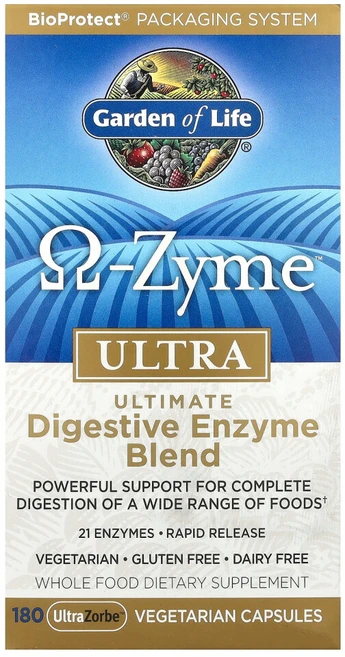 가든오브라이프 오메가 자임 울트라 Ultimate Digestive Enzyme Blend 베지 캡슐 180정, 1개 - 쿠팡