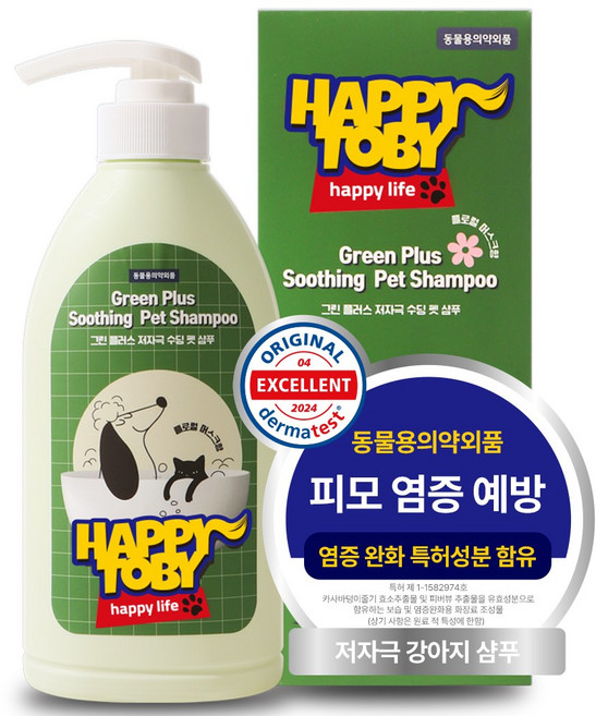 해피토비 반려동물 그린 플러스 수딩 샴푸 플로럴 머스크향, 480ml, 1개