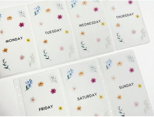 A6 / A7 ♥꽃 배경♥ 목적&일주일 예산 저축 바인더 속지세트 (7매) 현금 챌린지 다이어리 속지