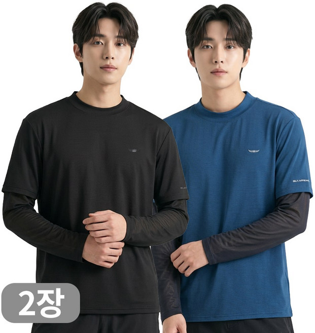 아소트 남성 냉감 반목 쿨티 프리미엄 일체형 토시티셔츠 골프 아웃도어 등산 작업복 2장세트
